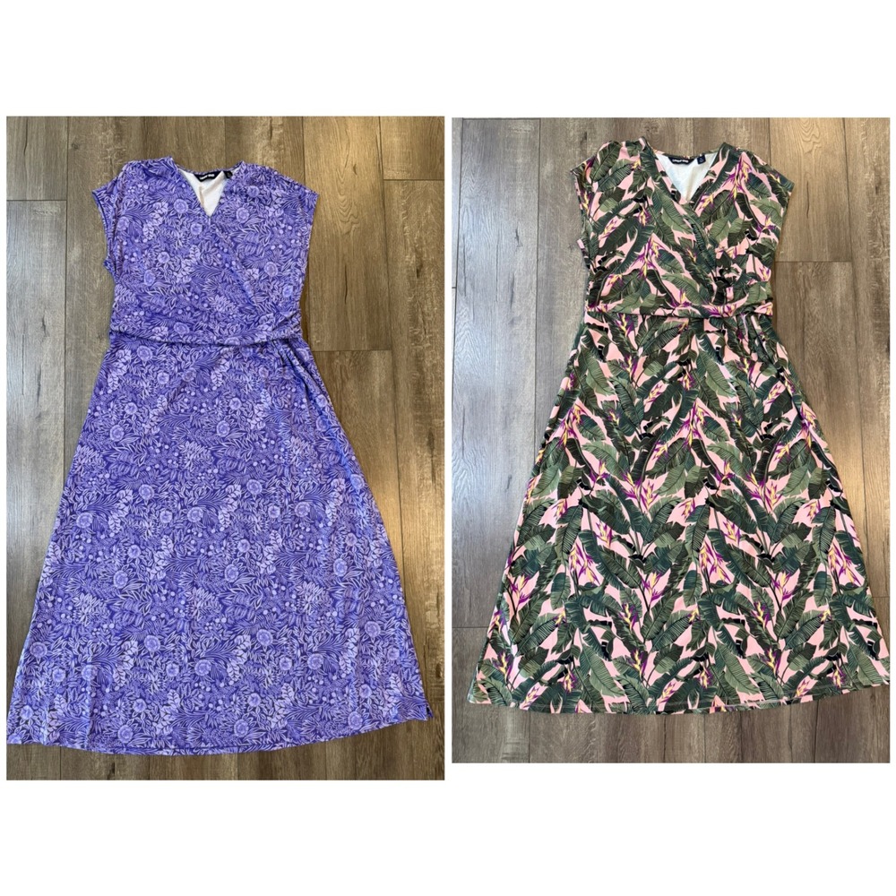 Lot of 2 Lands End Dresses Floral Tropical Faux Wrap Maxi Dress Size L 14-16